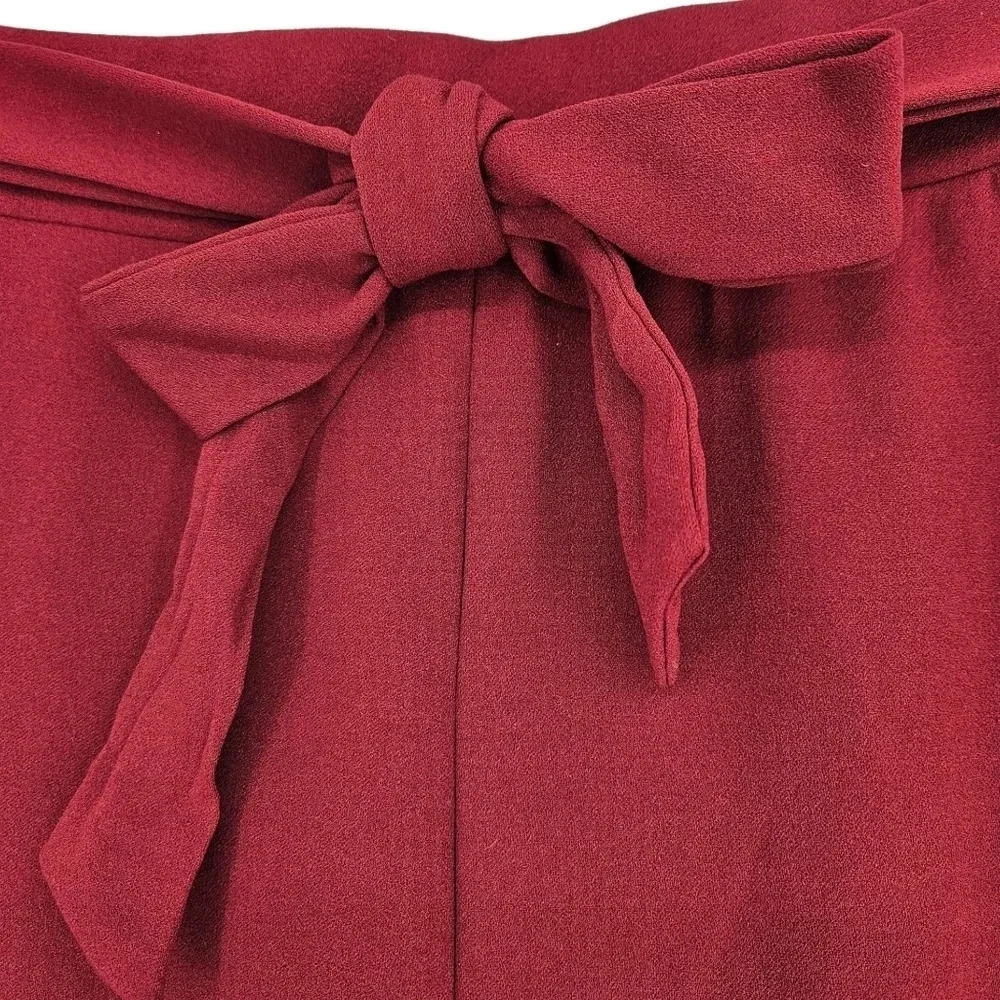 Iris Wide Leg Pants Trousers Burgundy High Rise Pull On Stretch Waist Tie Belt - Picture 2 of 6
